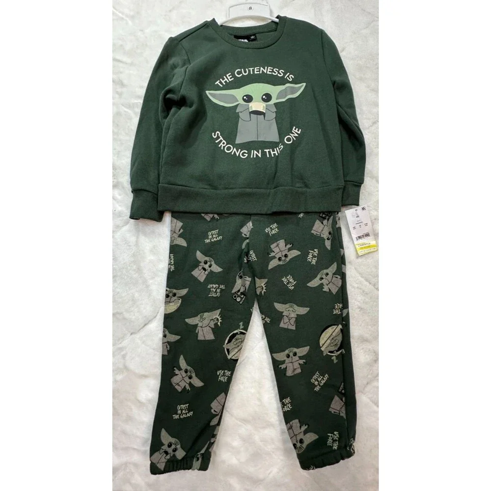 Star Wars Mandalorian Grogu Toddler 4T NWT Sweatshirt & Joggers Set Olive